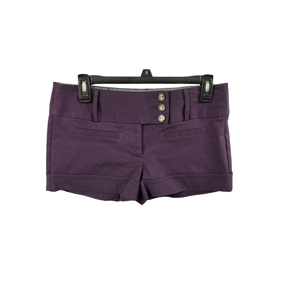 Tracy Evans Purple Dress Shorts Womens Size 7 Cuffed Side Button Wide Waistband